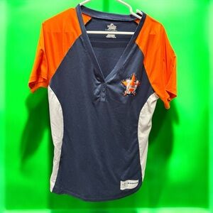 Majestic Navy and Orange V-Neck Tee